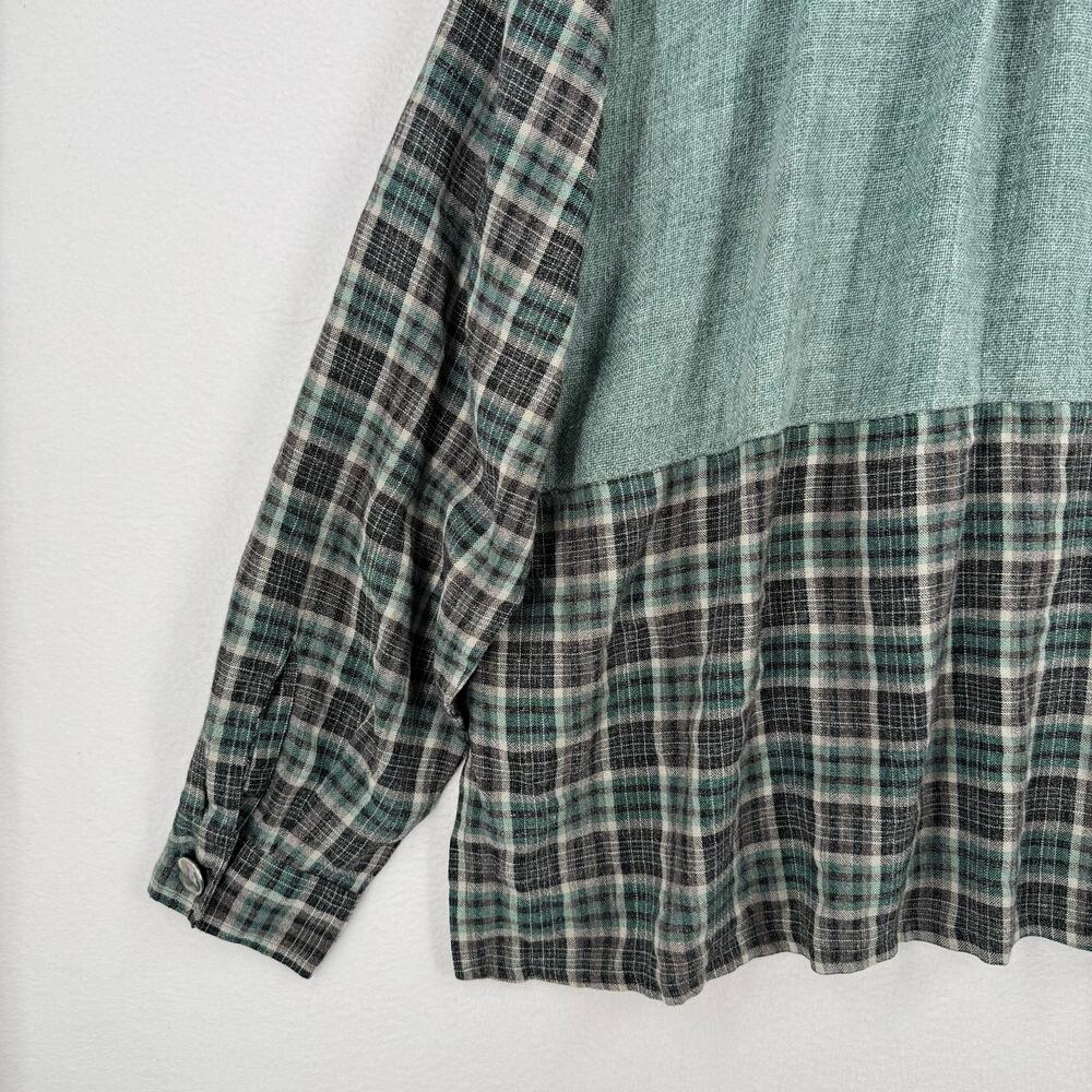 Lagenlook Button Down Shirt Womens 2XL Mens XL Green Unisex Hippie Hobbitcore - Picture 8 of 12